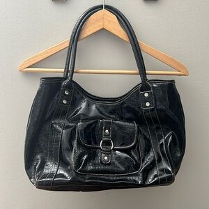Black patent faux leather purse